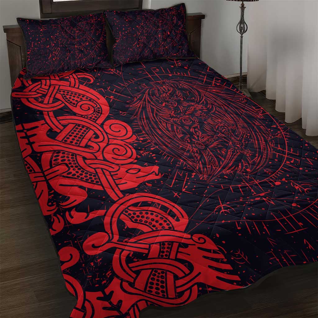 Norse Viking Dragon Quilt Bed Set Celtic Knotwork and Runic Mythology Art