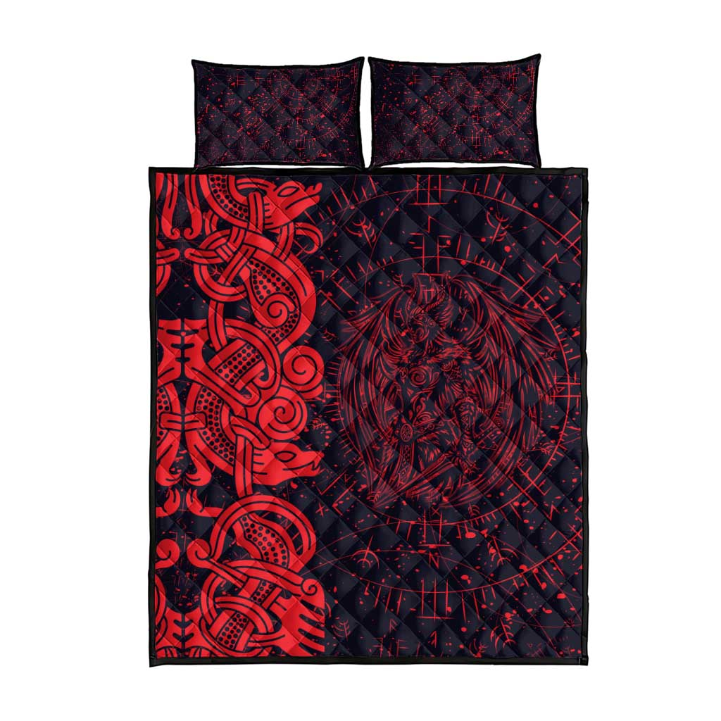 Norse Viking Dragon Quilt Bed Set Celtic Knotwork and Runic Mythology Art
