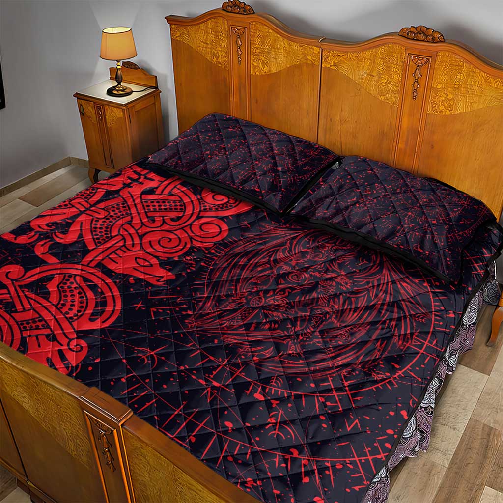 Norse Viking Dragon Quilt Bed Set Celtic Knotwork and Runic Mythology Art