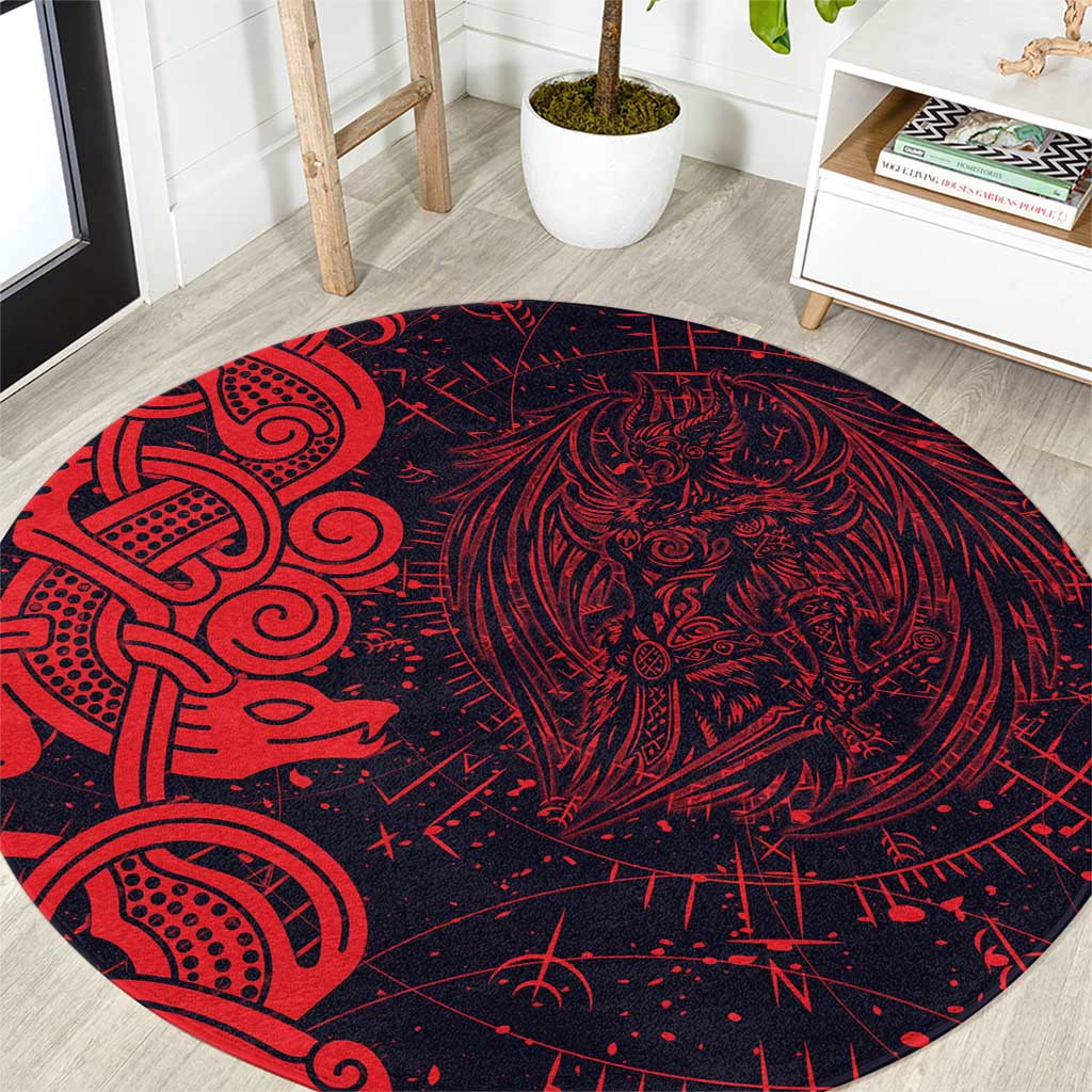 Norse Viking Dragon Round Carpet Celtic Knotwork and Runic Mythology Art