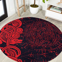 Norse Viking Dragon Round Carpet Celtic Knotwork and Runic Mythology Art