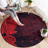 Norse Viking Dragon Round Carpet Celtic Knotwork and Runic Mythology Art