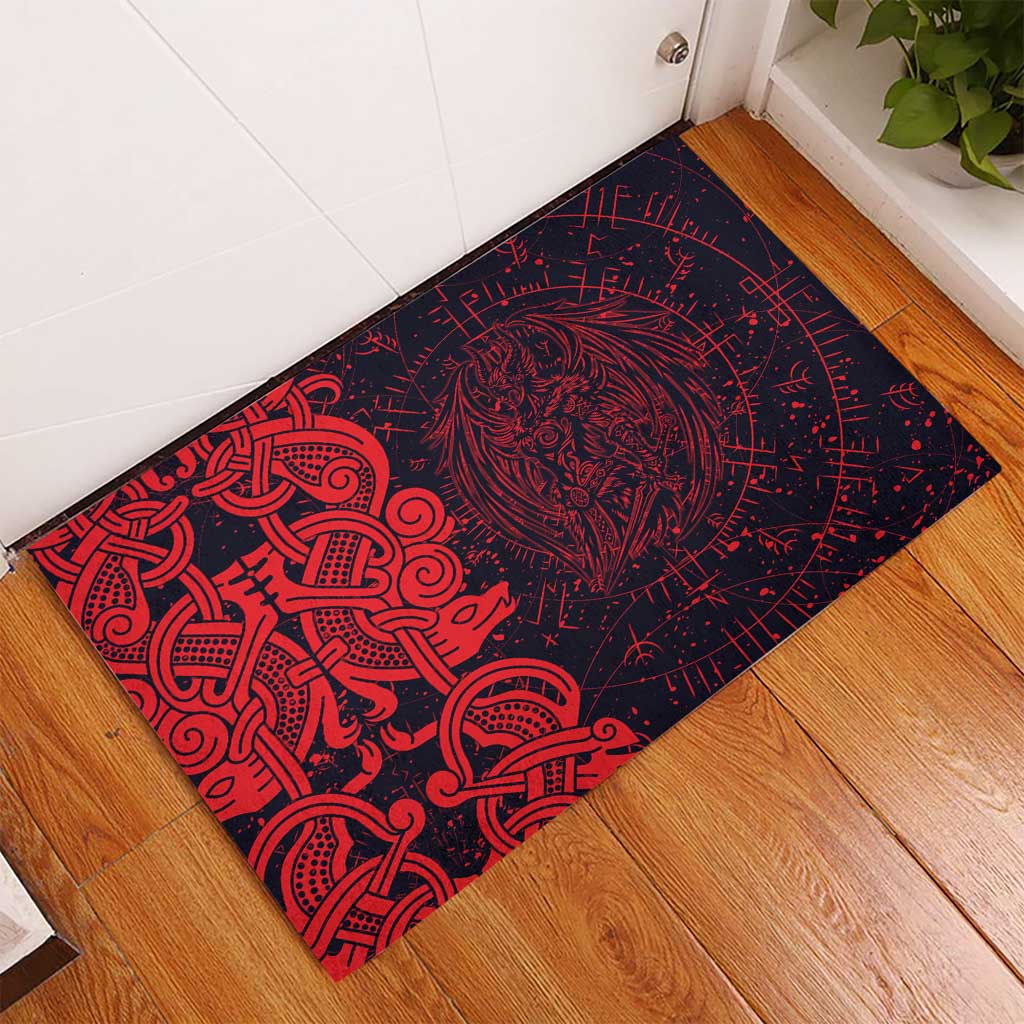 Norse Viking Dragon Rubber Doormat Celtic Knotwork and Runic Mythology Art