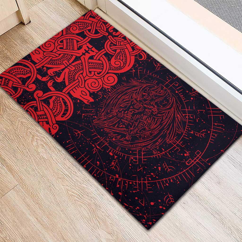 Norse Viking Dragon Rubber Doormat Celtic Knotwork and Runic Mythology Art