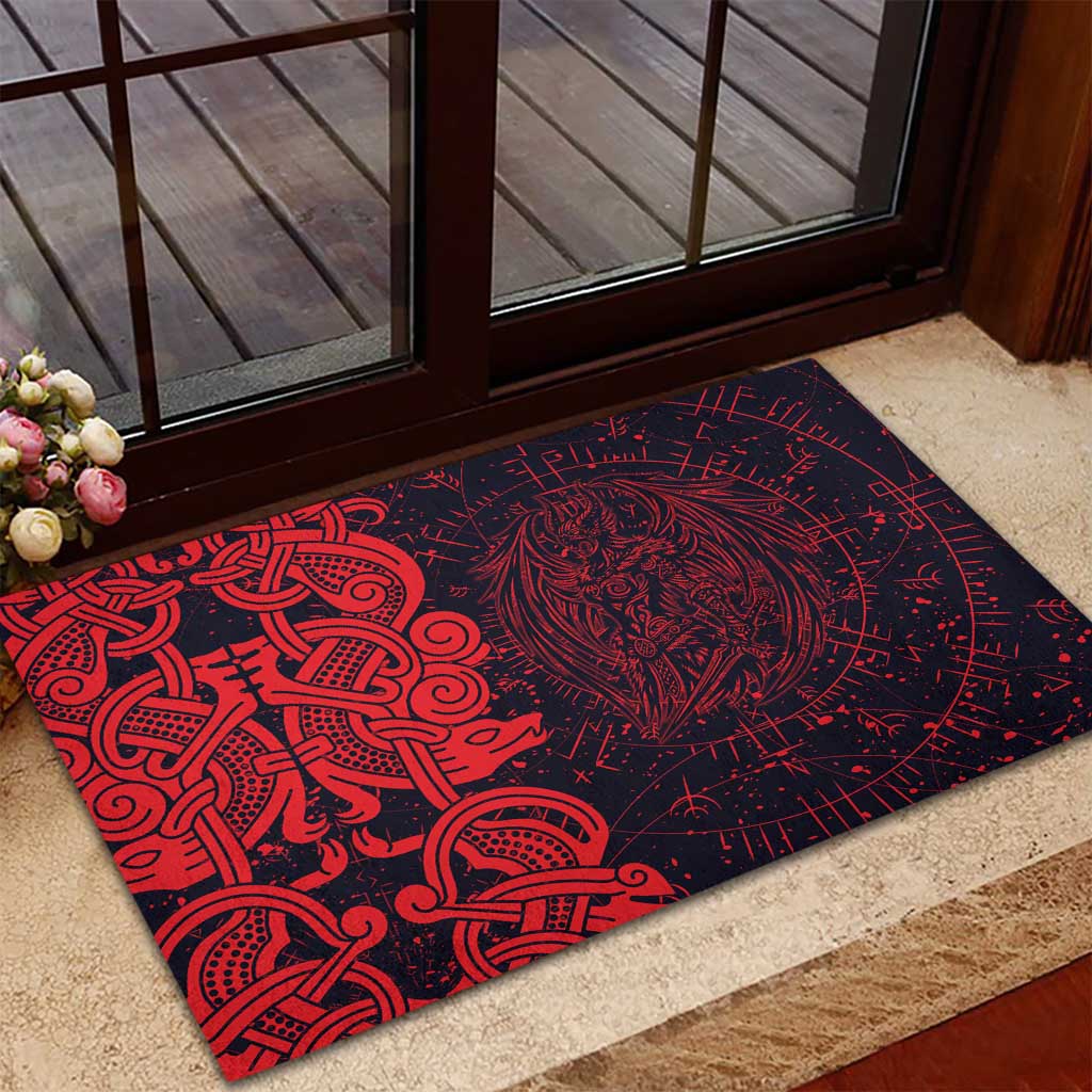 Norse Viking Dragon Rubber Doormat Celtic Knotwork and Runic Mythology Art