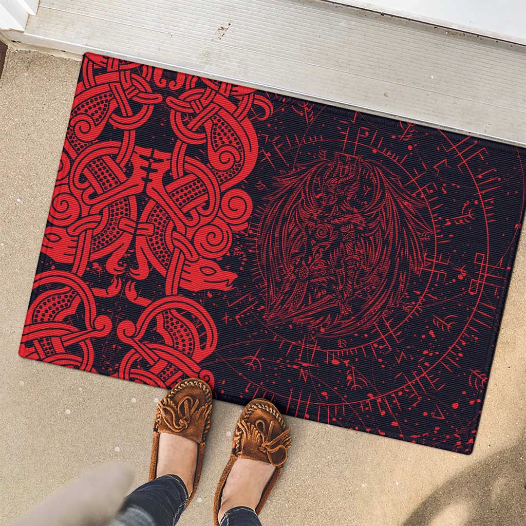 Norse Viking Dragon Rubber Doormat Celtic Knotwork and Runic Mythology Art