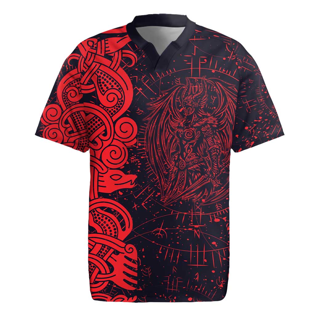 Norse Viking Dragon Rugby Jersey Celtic Knotwork and Runic Mythology Art
