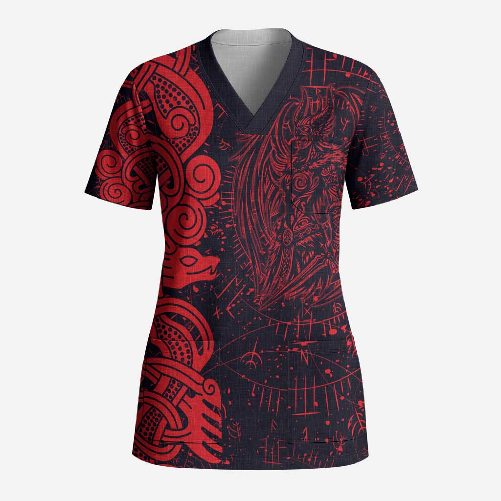 Norse Viking Dragon Scrub Top Celtic Knotwork and Runic Mythology Art