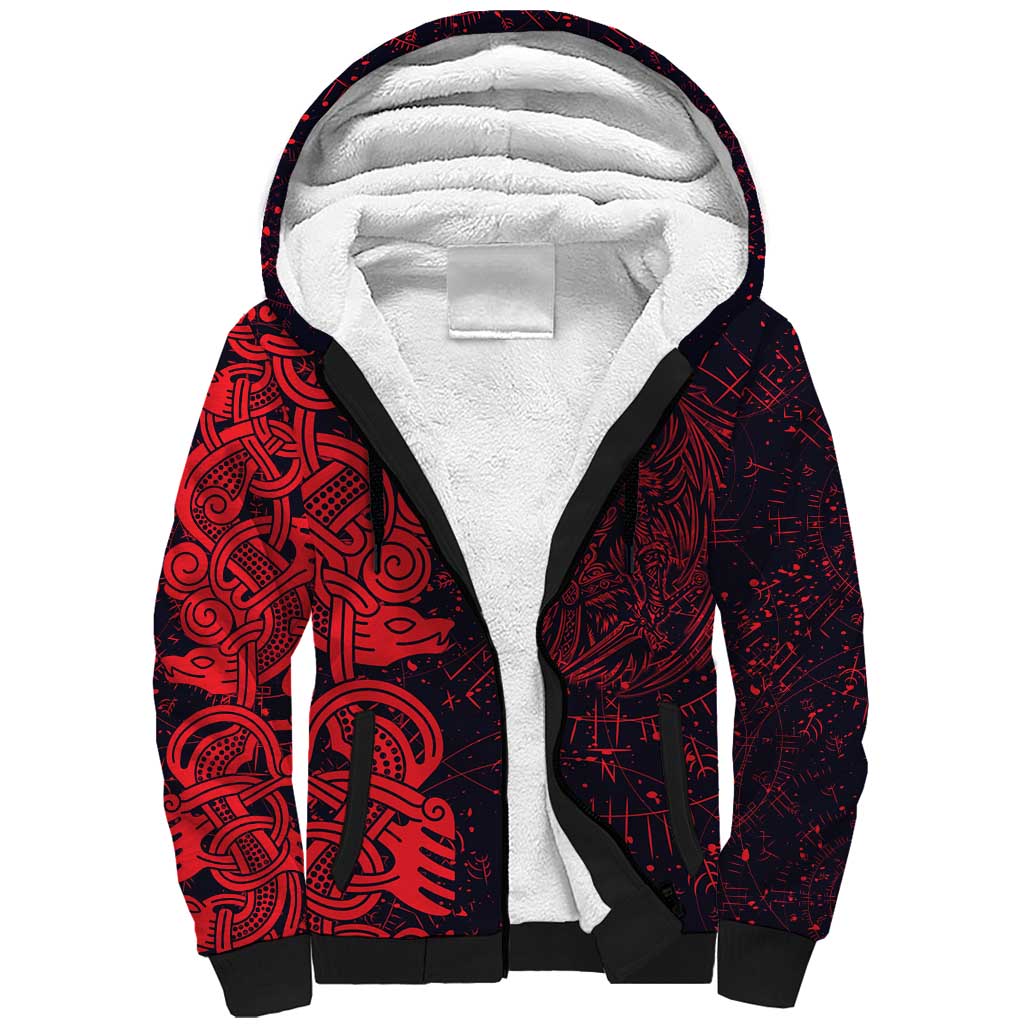 Norse Viking Dragon Sherpa Hoodie Celtic Knotwork and Runic Mythology Art
