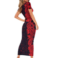 Norse Viking Dragon Short Sleeve Bodycon Dress Celtic Knotwork and Runic Mythology Art