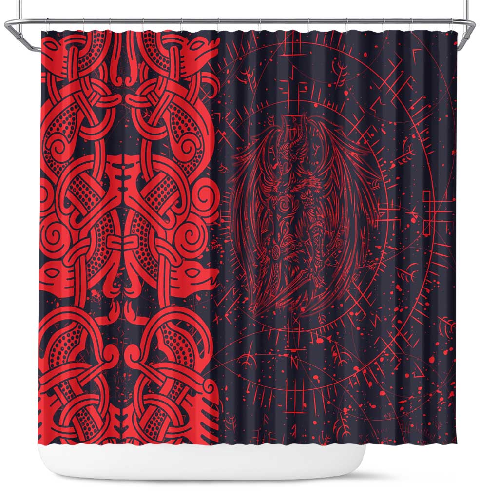 Norse Viking Dragon Shower Curtain Celtic Knotwork and Runic Mythology Art