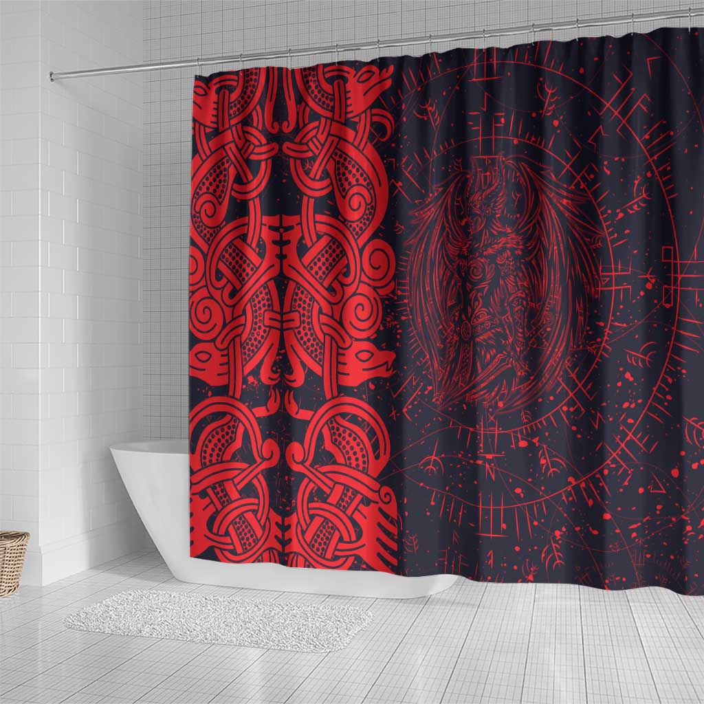 Norse Viking Dragon Shower Curtain Celtic Knotwork and Runic Mythology Art