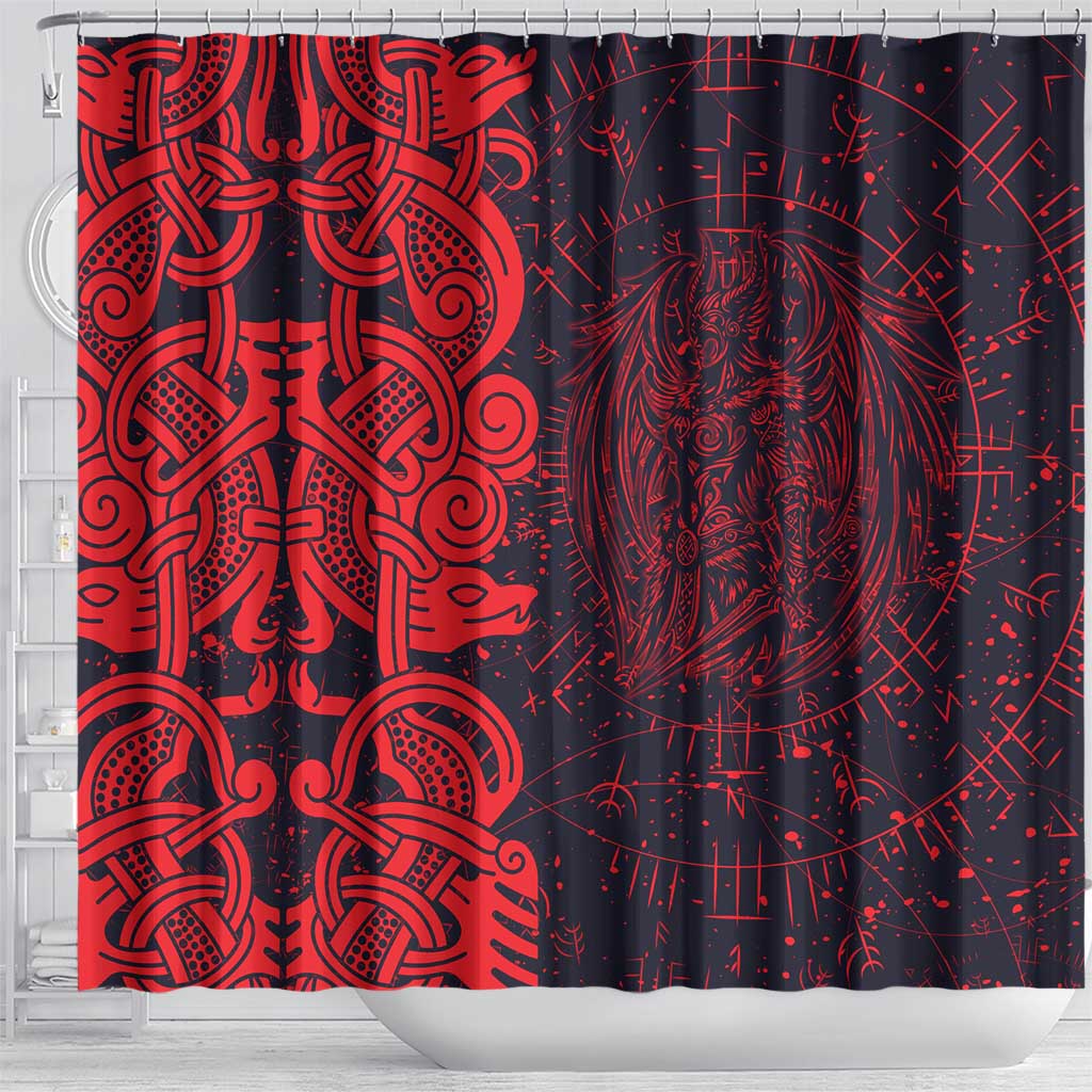 Norse Viking Dragon Shower Curtain Celtic Knotwork and Runic Mythology Art