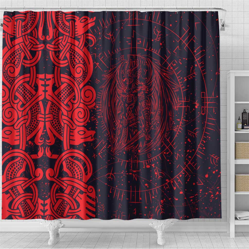 Norse Viking Dragon Shower Curtain Celtic Knotwork and Runic Mythology Art