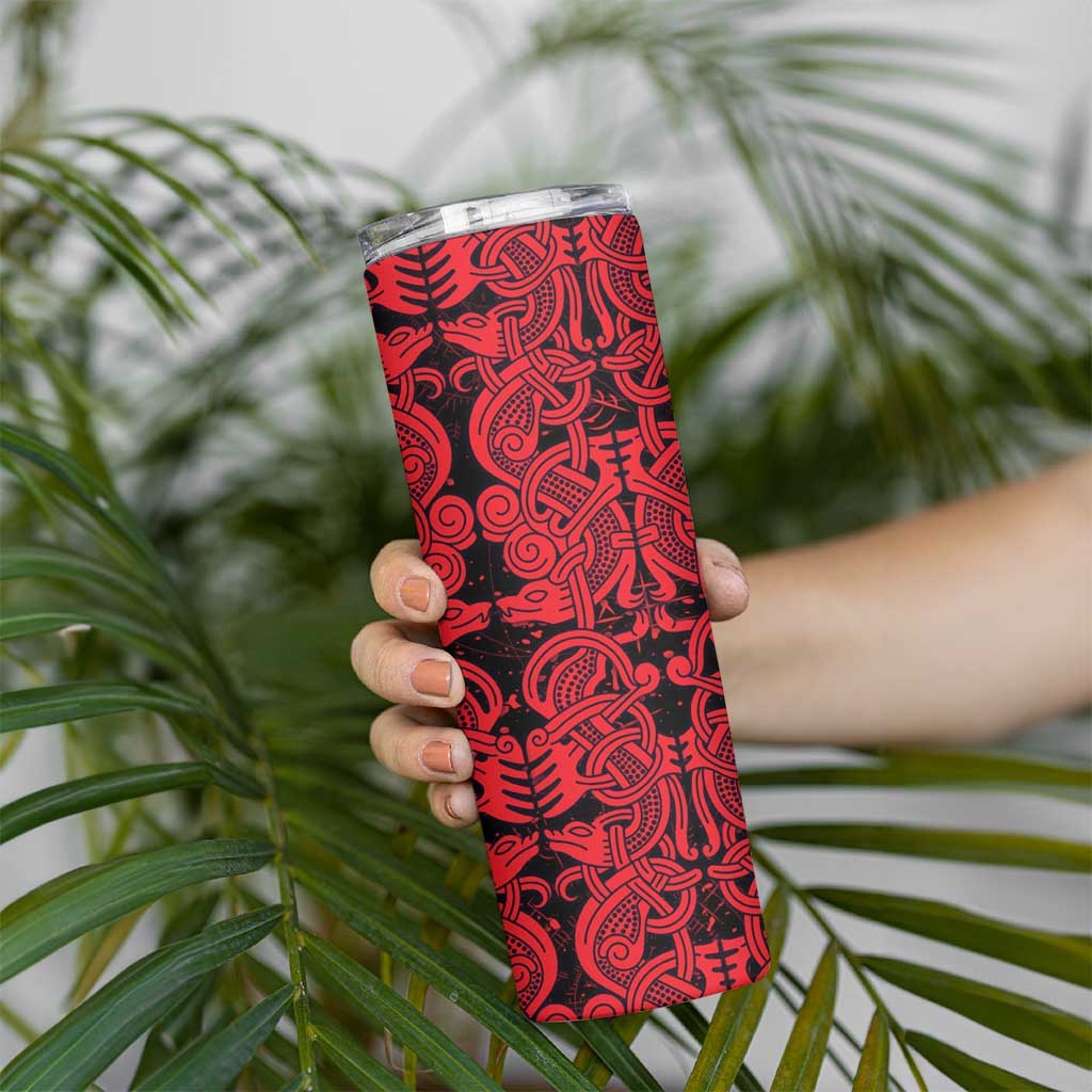 Norse Viking Dragon Skinny Tumbler Celtic Knotwork and Runic Mythology Art
