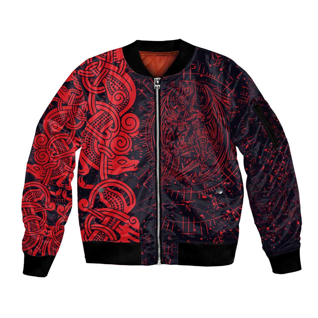 Norse Viking Dragon Sleeve Zip Bomber Jacket Celtic Knotwork and Runic Mythology Art
