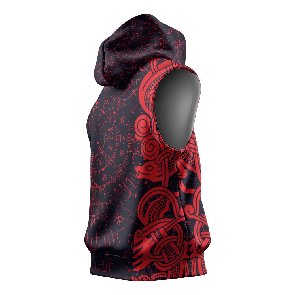 Norse Viking Dragon Sleeveless Hoodie Celtic Knotwork and Runic Mythology Art