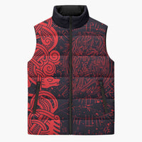 Norse Viking Dragon Sleeveless Puffer Jacket Celtic Knotwork and Runic Mythology Art