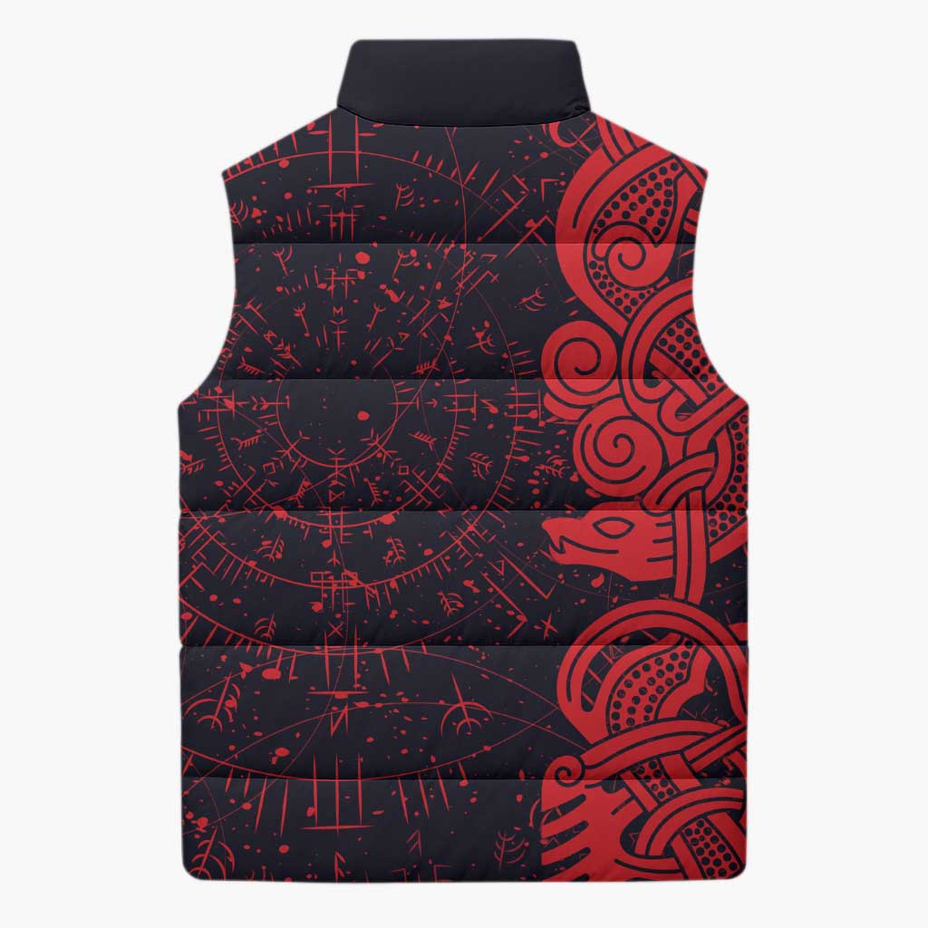 Norse Viking Dragon Sleeveless Puffer Jacket Celtic Knotwork and Runic Mythology Art