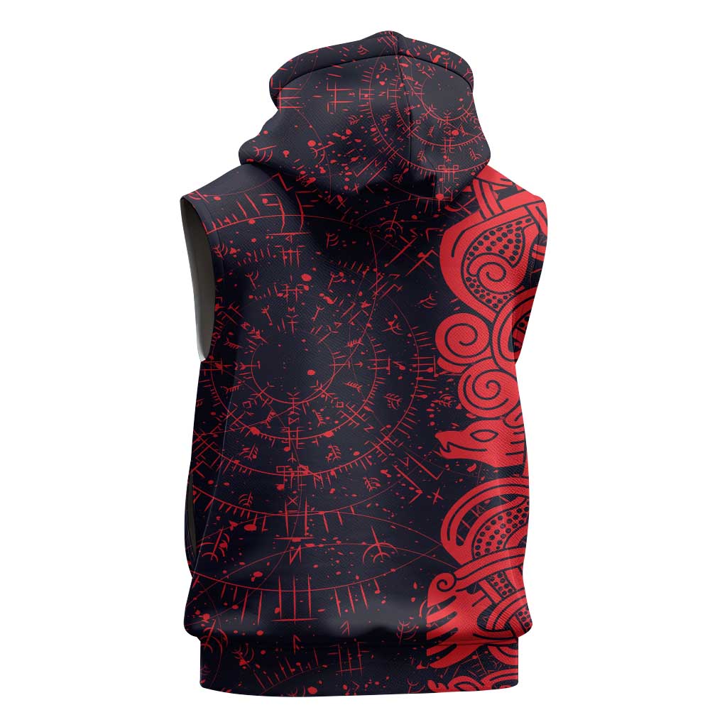 Norse Viking Dragon Sleeveless Zip Hoodie Celtic Knotwork and Runic Mythology Art