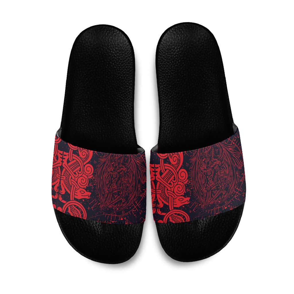 Norse Viking Dragon Slide Sandals Celtic Knotwork and Runic Mythology Art