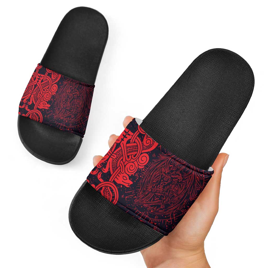 Norse Viking Dragon Slide Sandals Celtic Knotwork and Runic Mythology Art