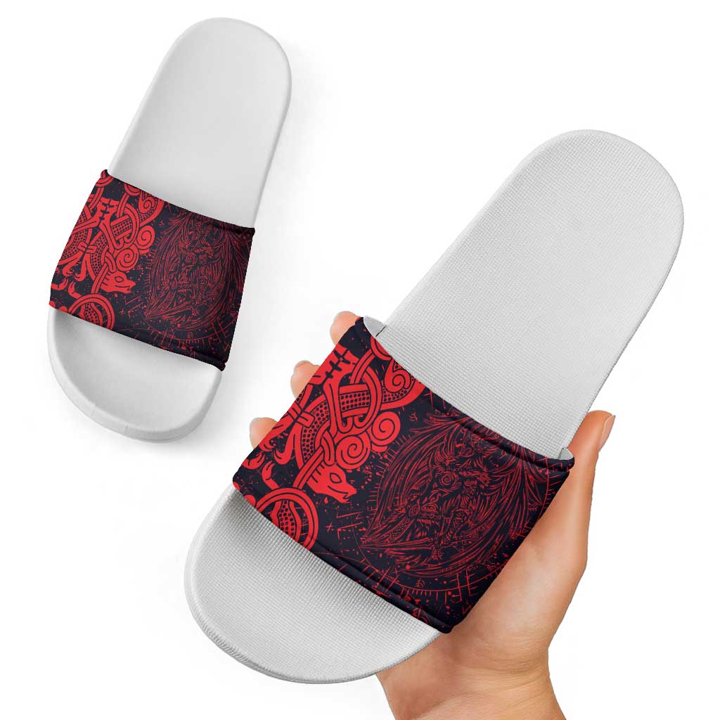 Norse Viking Dragon Slide Sandals Celtic Knotwork and Runic Mythology Art