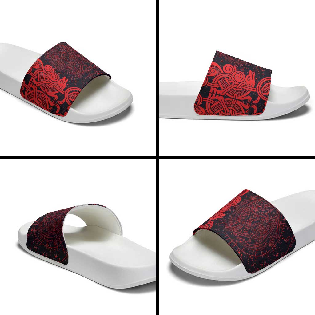 Norse Viking Dragon Slide Sandals Celtic Knotwork and Runic Mythology Art