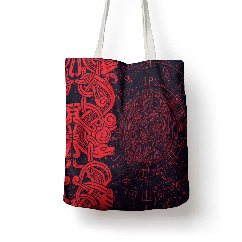 Norse Viking Dragon Tote Bag Celtic Knotwork and Runic Mythology Art