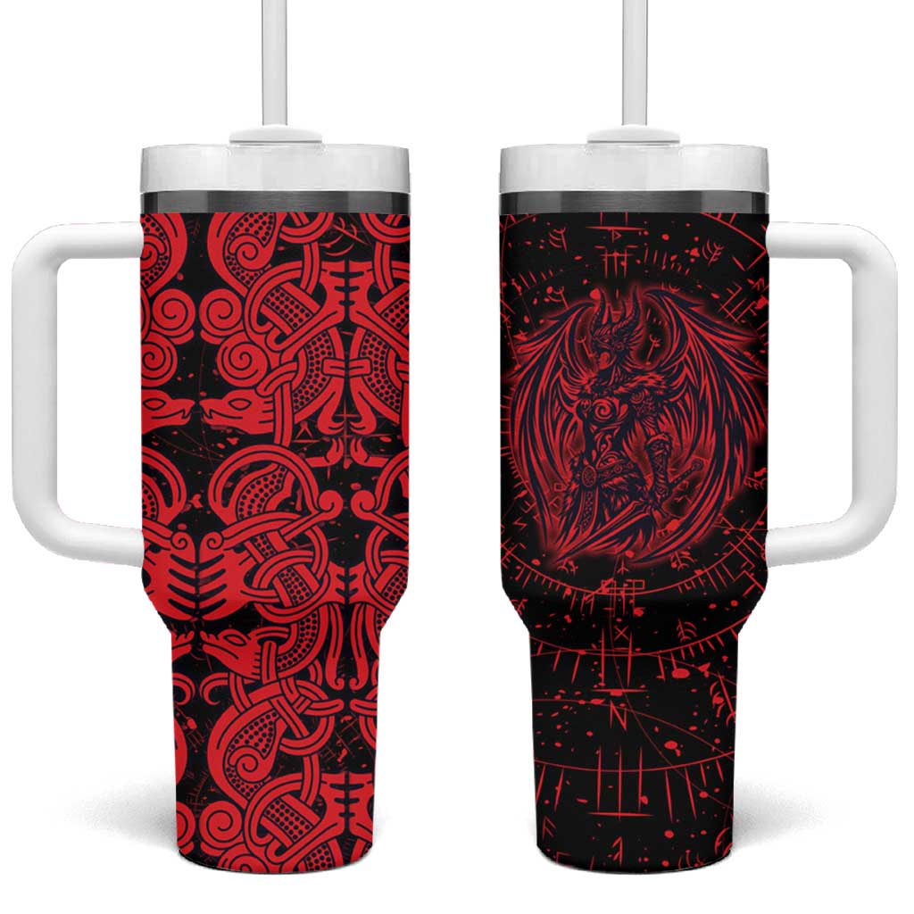 Norse Viking Dragon Tumbler With Handle Celtic Knotwork and Runic Mythology Art