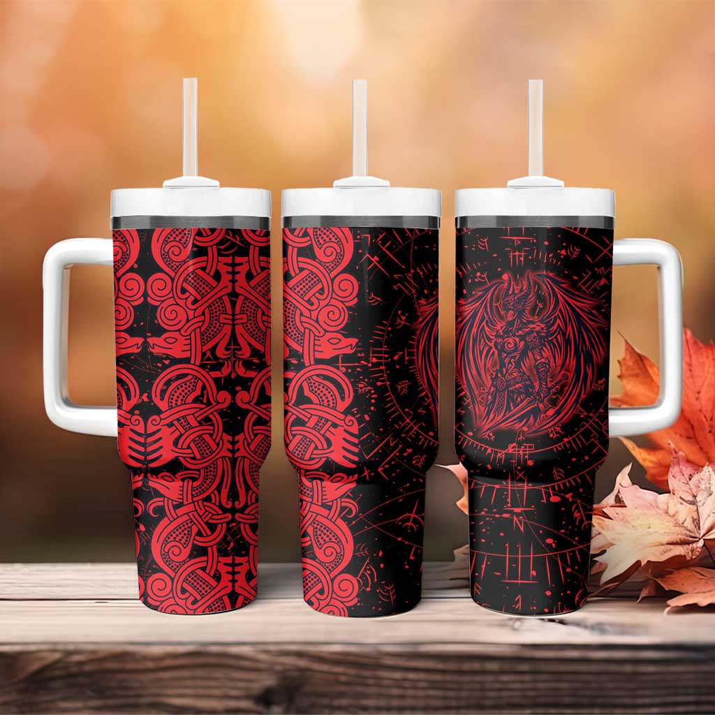 Norse Viking Dragon Tumbler With Handle Celtic Knotwork and Runic Mythology Art