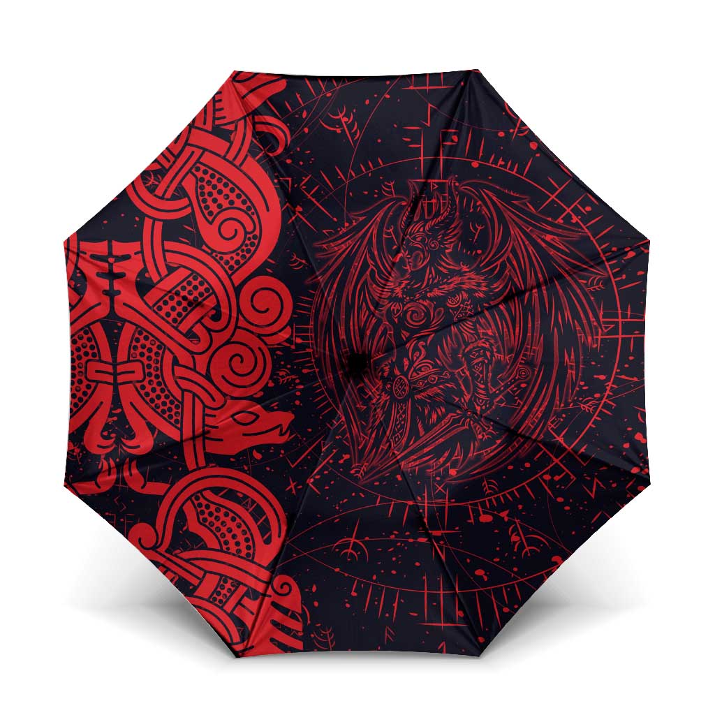 Norse Viking Dragon Umbrella Celtic Knotwork and Runic Mythology Art