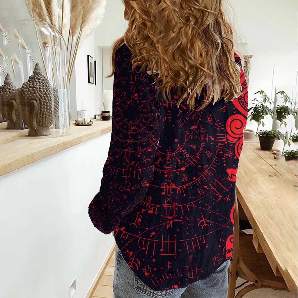 Norse Viking Dragon Women Casual Shirt Celtic Knotwork and Runic Mythology Art