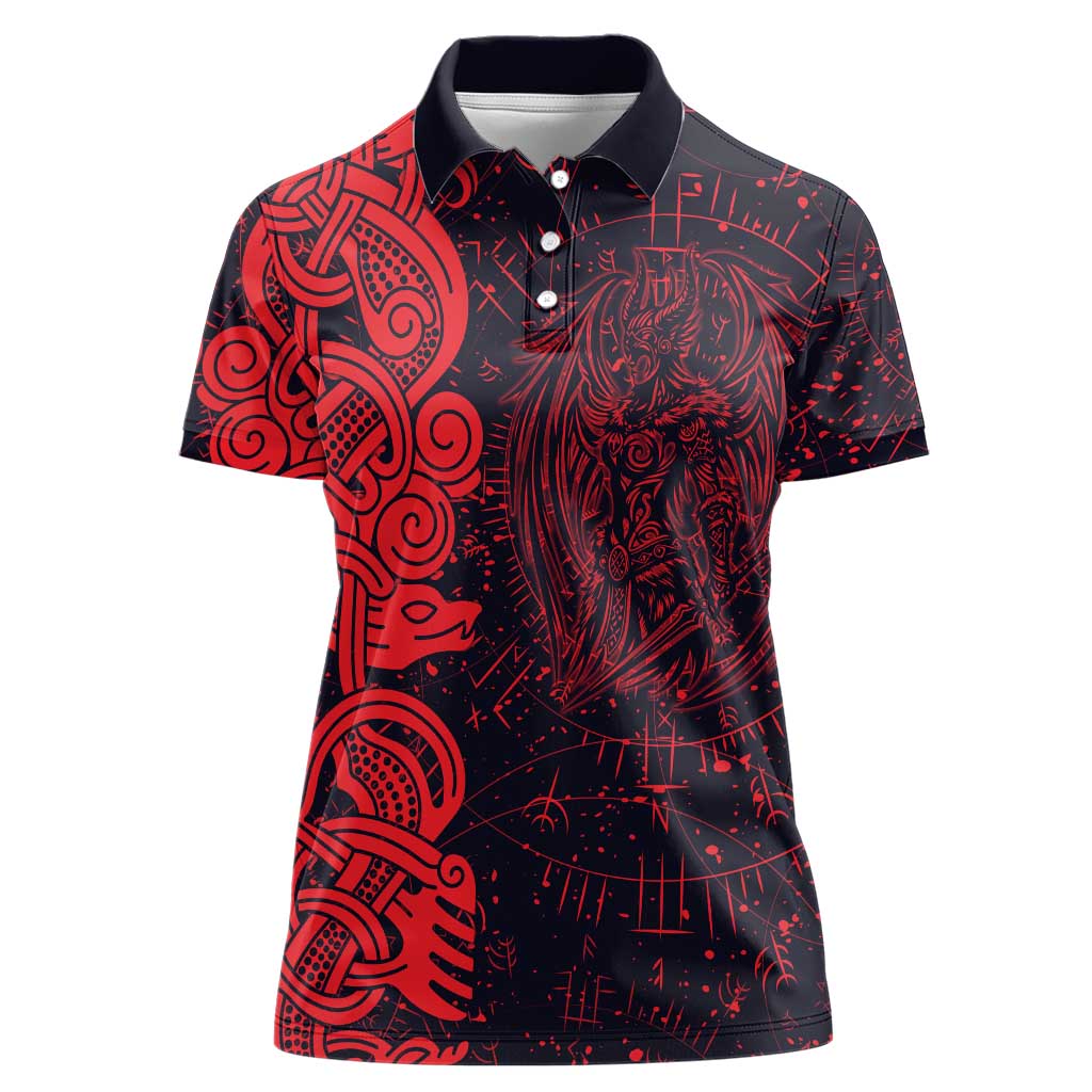 Norse Viking Dragon Women Polo Shirt Celtic Knotwork and Runic Mythology Art