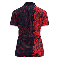 Norse Viking Dragon Women Polo Shirt Celtic Knotwork and Runic Mythology Art