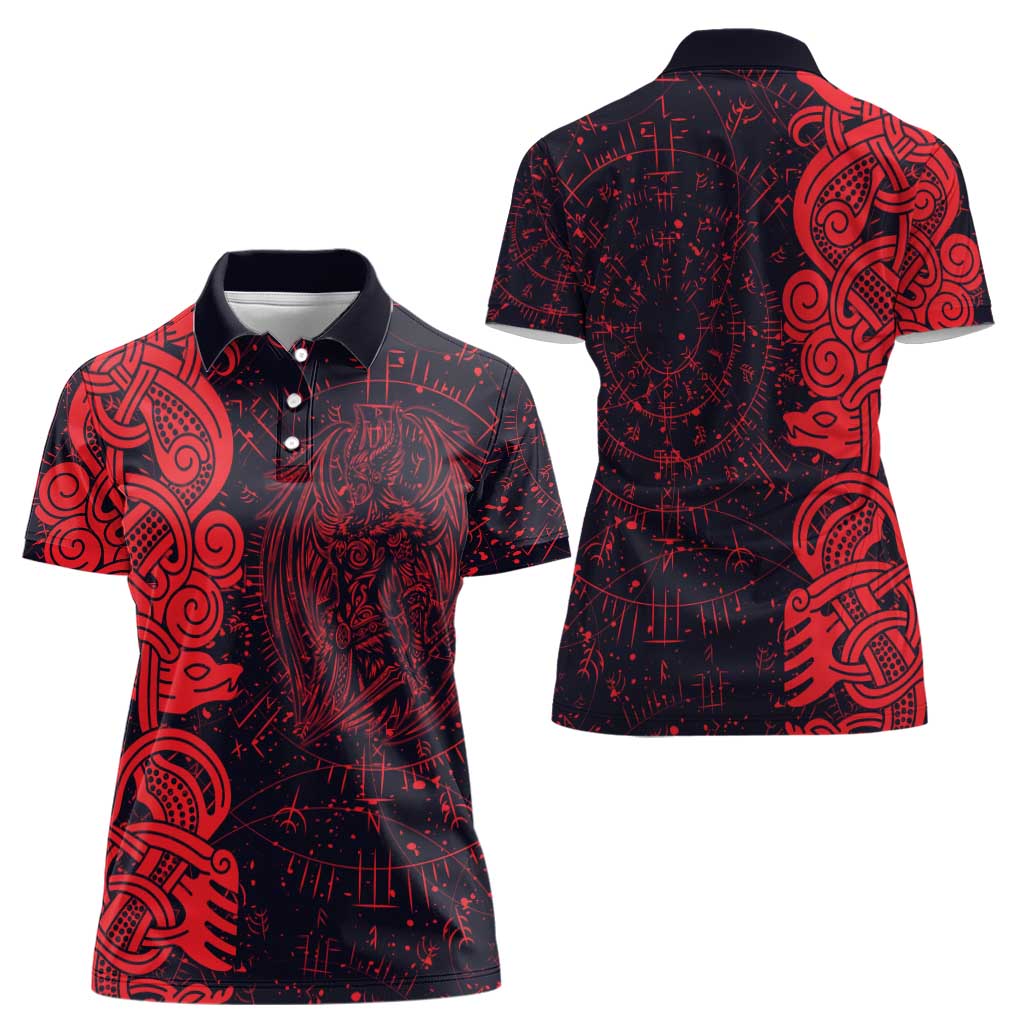Norse Viking Dragon Women Polo Shirt Celtic Knotwork and Runic Mythology Art