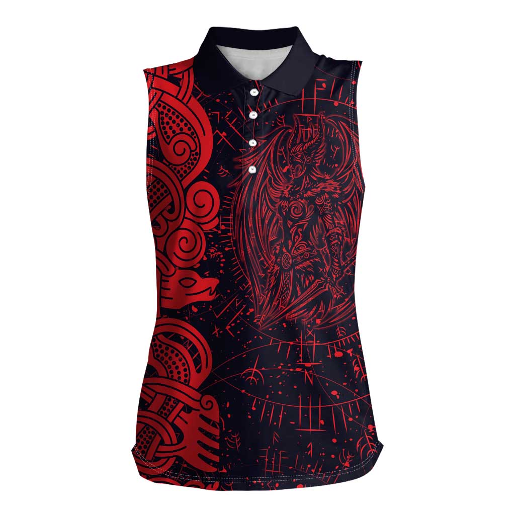 Norse Viking Dragon Women Sleeveless Polo Shirt Celtic Knotwork and Runic Mythology Art