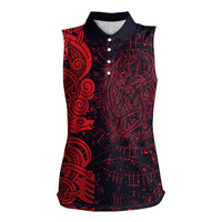 Norse Viking Dragon Women Sleeveless Polo Shirt Celtic Knotwork and Runic Mythology Art