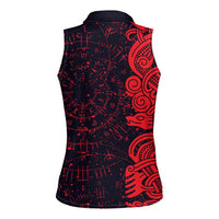 Norse Viking Dragon Women Sleeveless Polo Shirt Celtic Knotwork and Runic Mythology Art