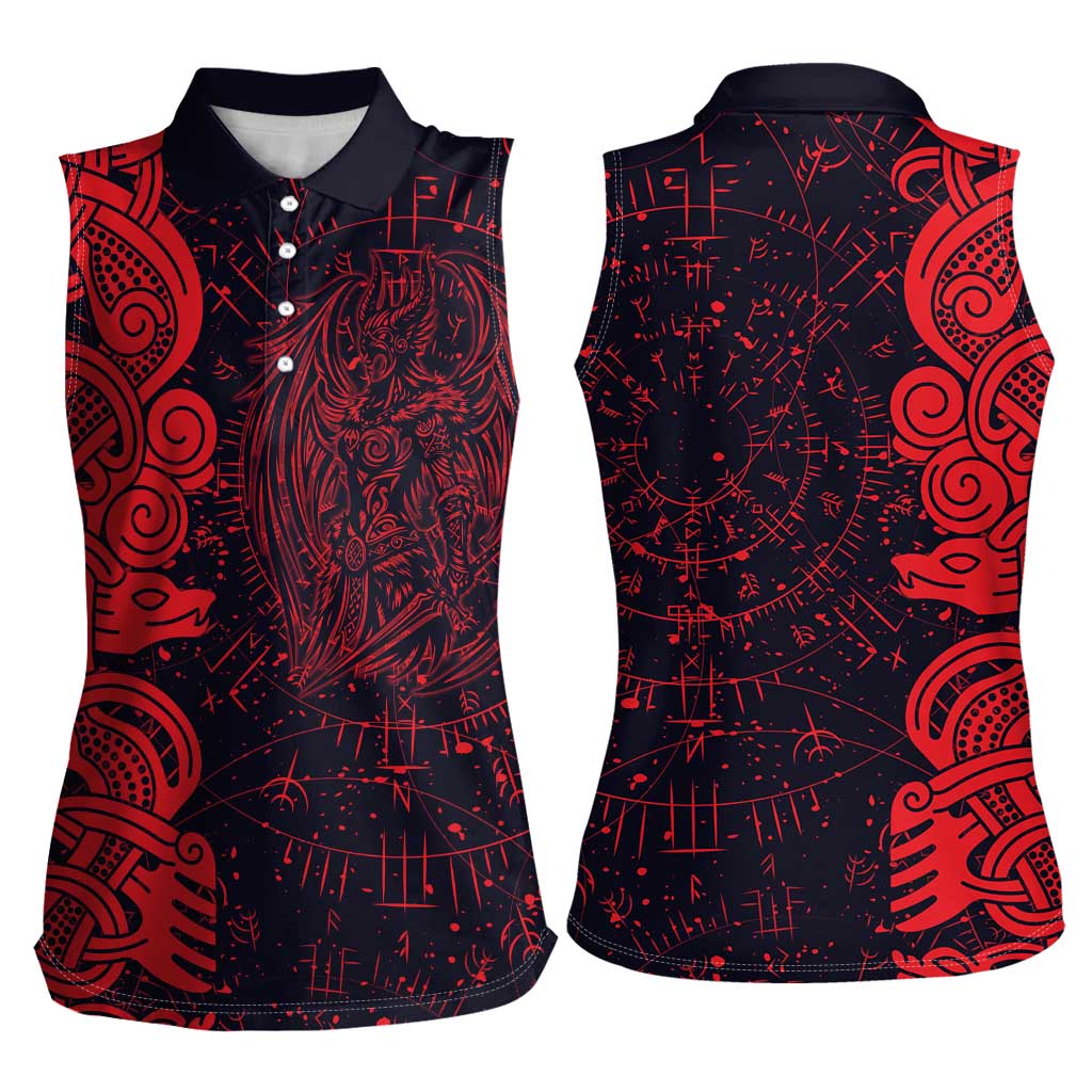 Norse Viking Dragon Women Sleeveless Polo Shirt Celtic Knotwork and Runic Mythology Art