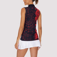 Norse Viking Dragon Women Sleeveless Polo Shirt Celtic Knotwork and Runic Mythology Art