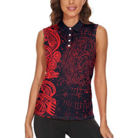 Norse Viking Dragon Women Sleeveless Polo Shirt Celtic Knotwork and Runic Mythology Art