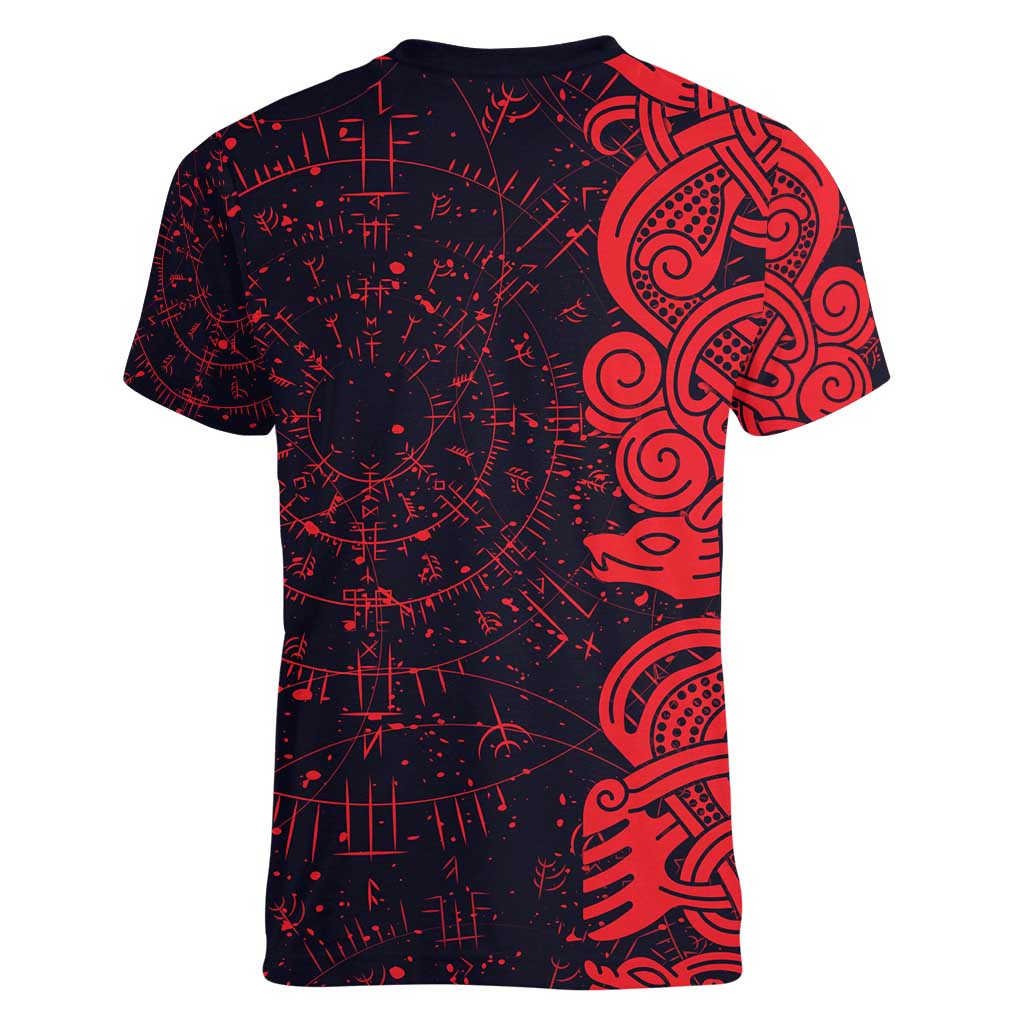 Norse Viking Dragon Women V-Neck T-Shirt Celtic Knotwork and Runic Mythology Art