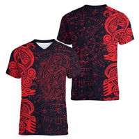 Norse Viking Dragon Women V-Neck T-Shirt Celtic Knotwork and Runic Mythology Art