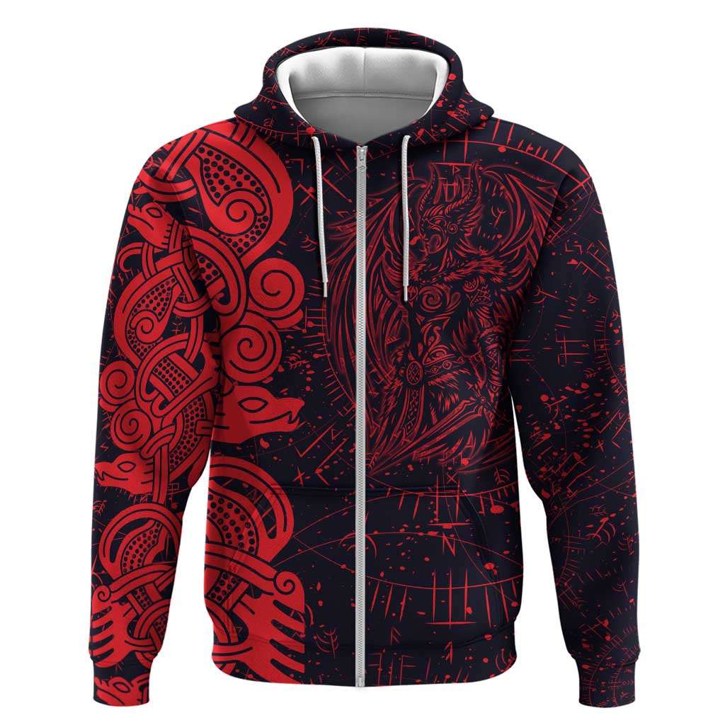 Norse Viking Dragon Zip Hoodie Celtic Knotwork and Runic Mythology Art