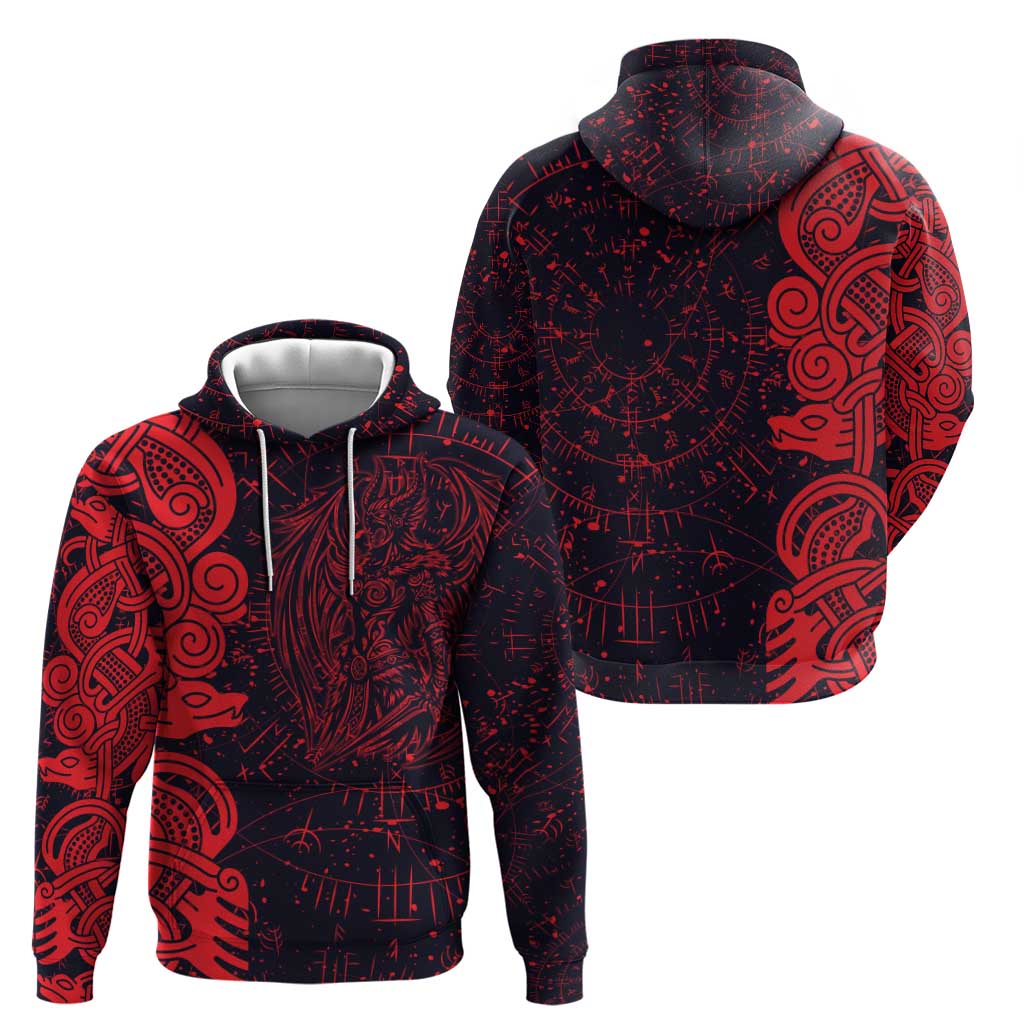 Norse Viking Dragon Zip Hoodie Celtic Knotwork and Runic Mythology Art