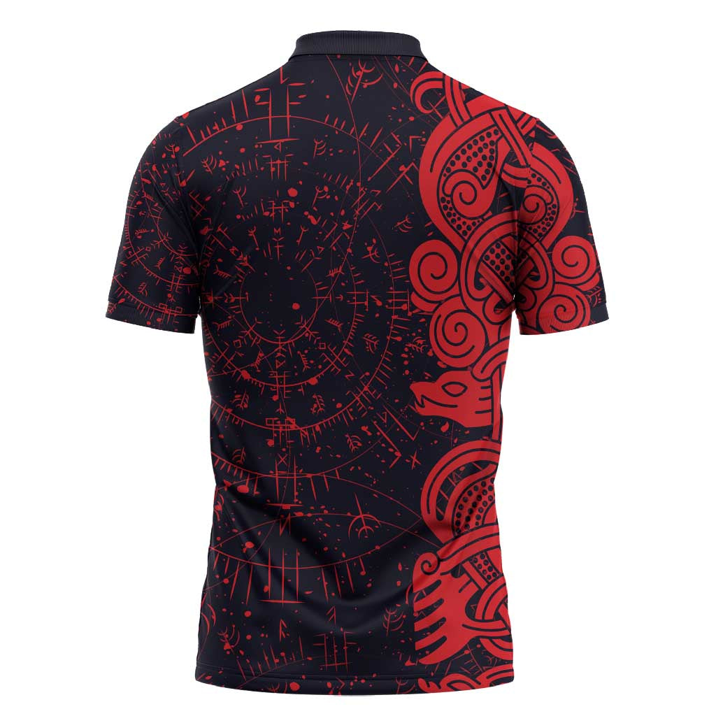 Norse Viking Dragon Zipper Polo Shirt Celtic Knotwork and Runic Mythology Art
