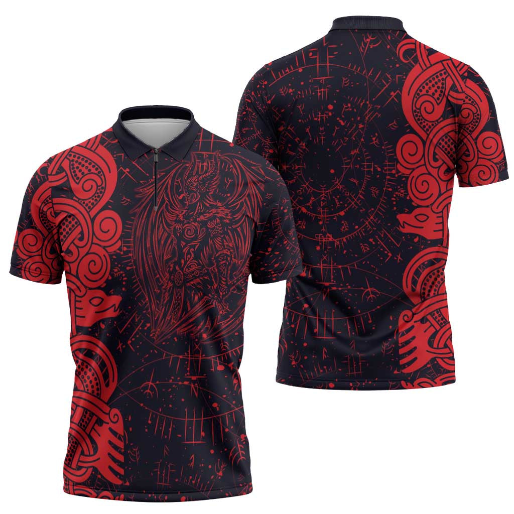 Norse Viking Dragon Zipper Polo Shirt Celtic Knotwork and Runic Mythology Art