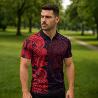Norse Viking Dragon Zipper Polo Shirt Celtic Knotwork and Runic Mythology Art