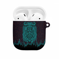 Viking Warrior Helm AirPods Case Neon Tribal Linework and Runic Pattern Art